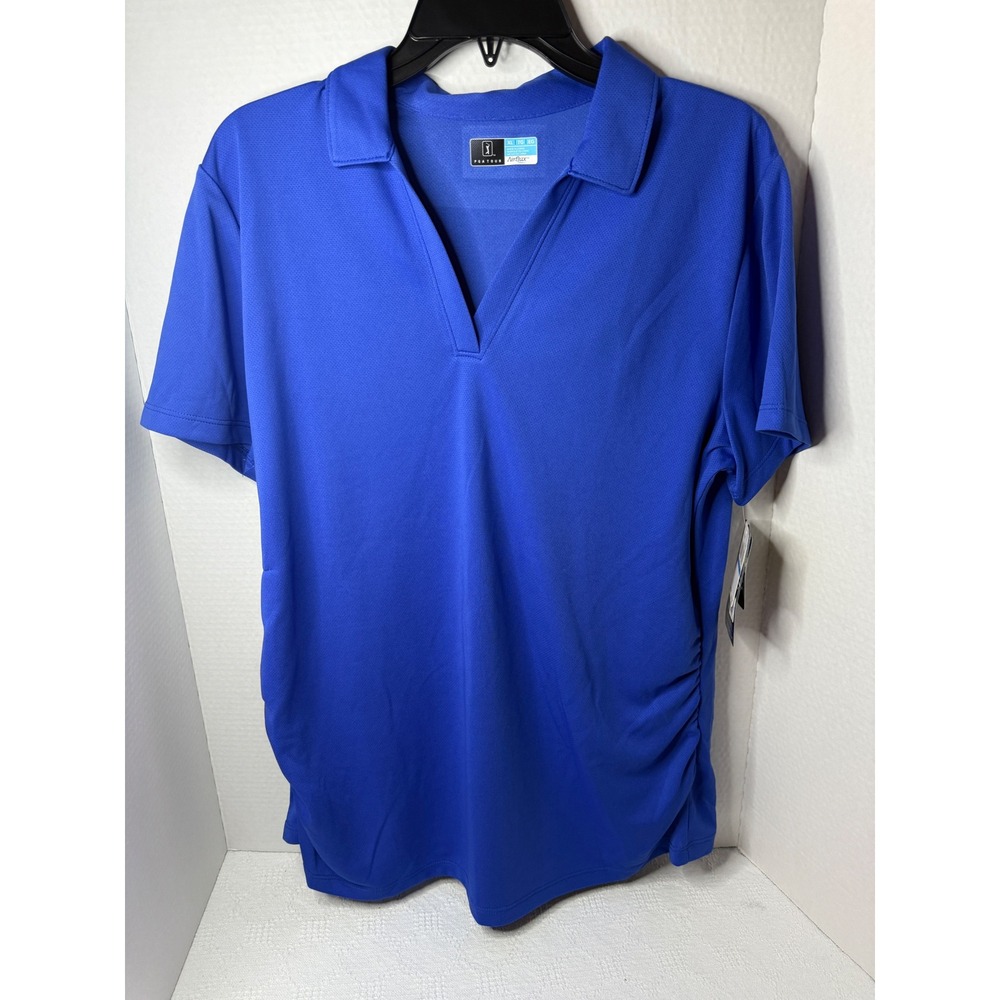 PGA Tour Women's XL Airflux Golf Polo Shirt Dazzling Blue Ruched Sides New